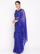 Blue & Black Striped Net Ready to Wear Saree Set-AHSRBLBT-SET-21-FF